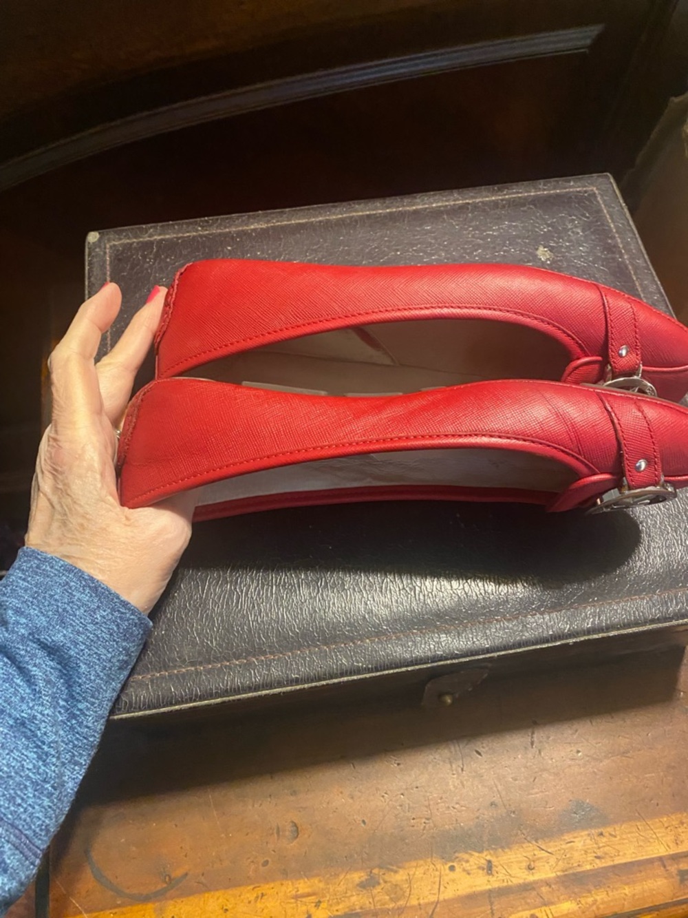 Michael Kors Red Leather MK Logo Ballet Flats, Size 8M - Picture 4 of 10